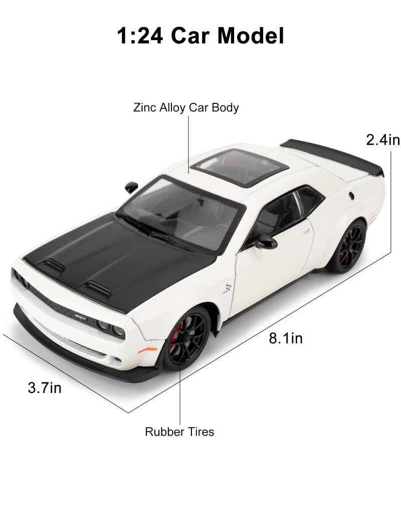 LOVEPOSELY متوافق مع 1/24 دودج تشالنجر SRT Hellcat نموذج سيارة قابل للجمع، نموذج سيارة مصبوب مع أضواء وأصوات لعبة سيارة سحب للخلف للبالغين والأطفال تزيين هدايا عيد الميلاد (أبيض) - Image 3